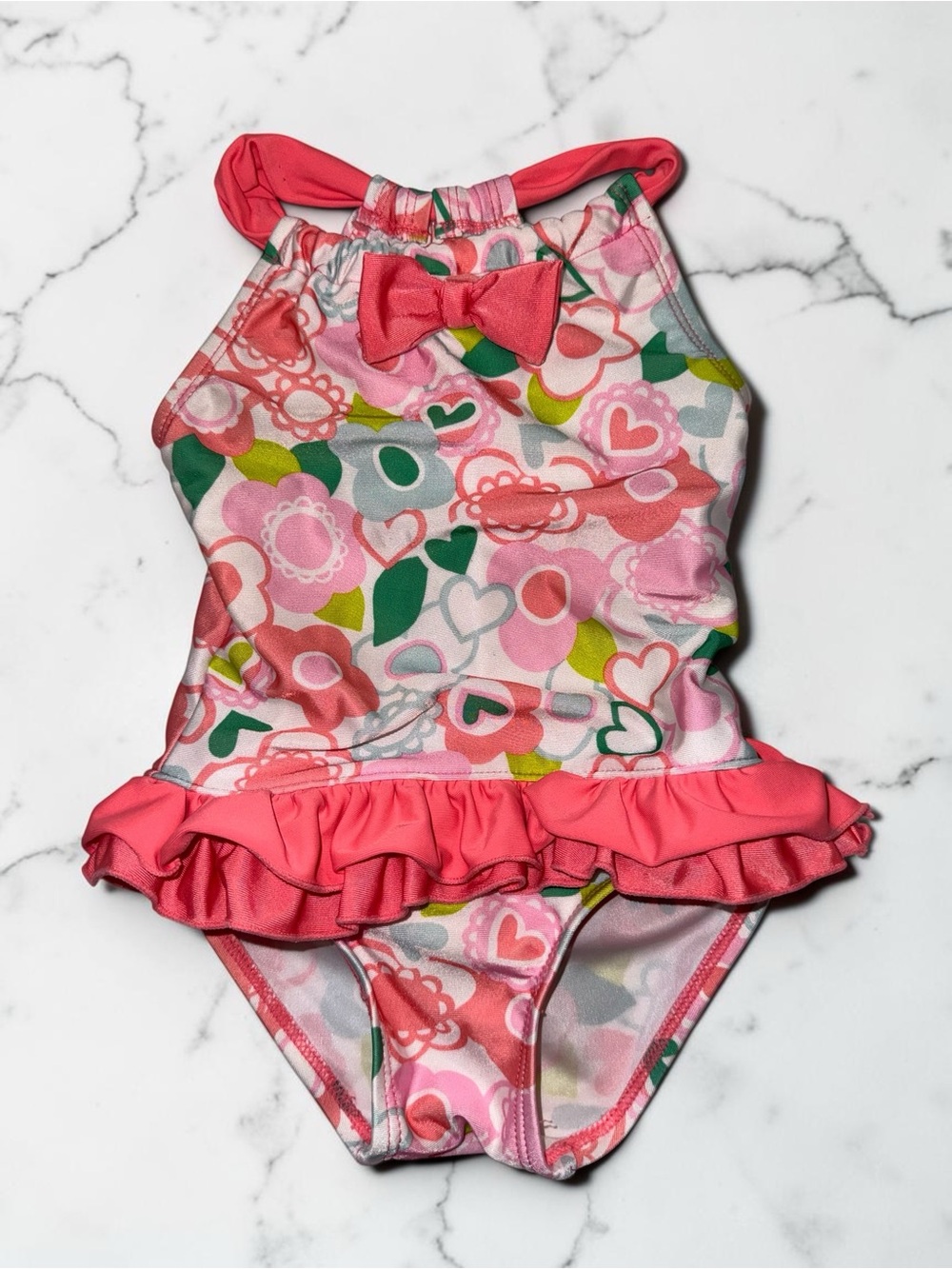 ✨Floatimini Pink Floral & Heart Ruffle One-Piece Swimsuit✨